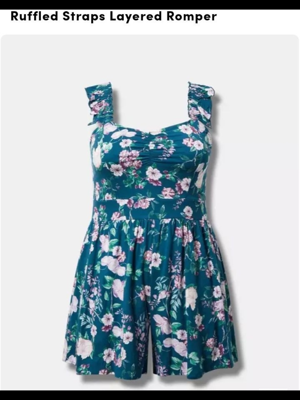 Floral Ruffled Straps Romper - Teal Floral